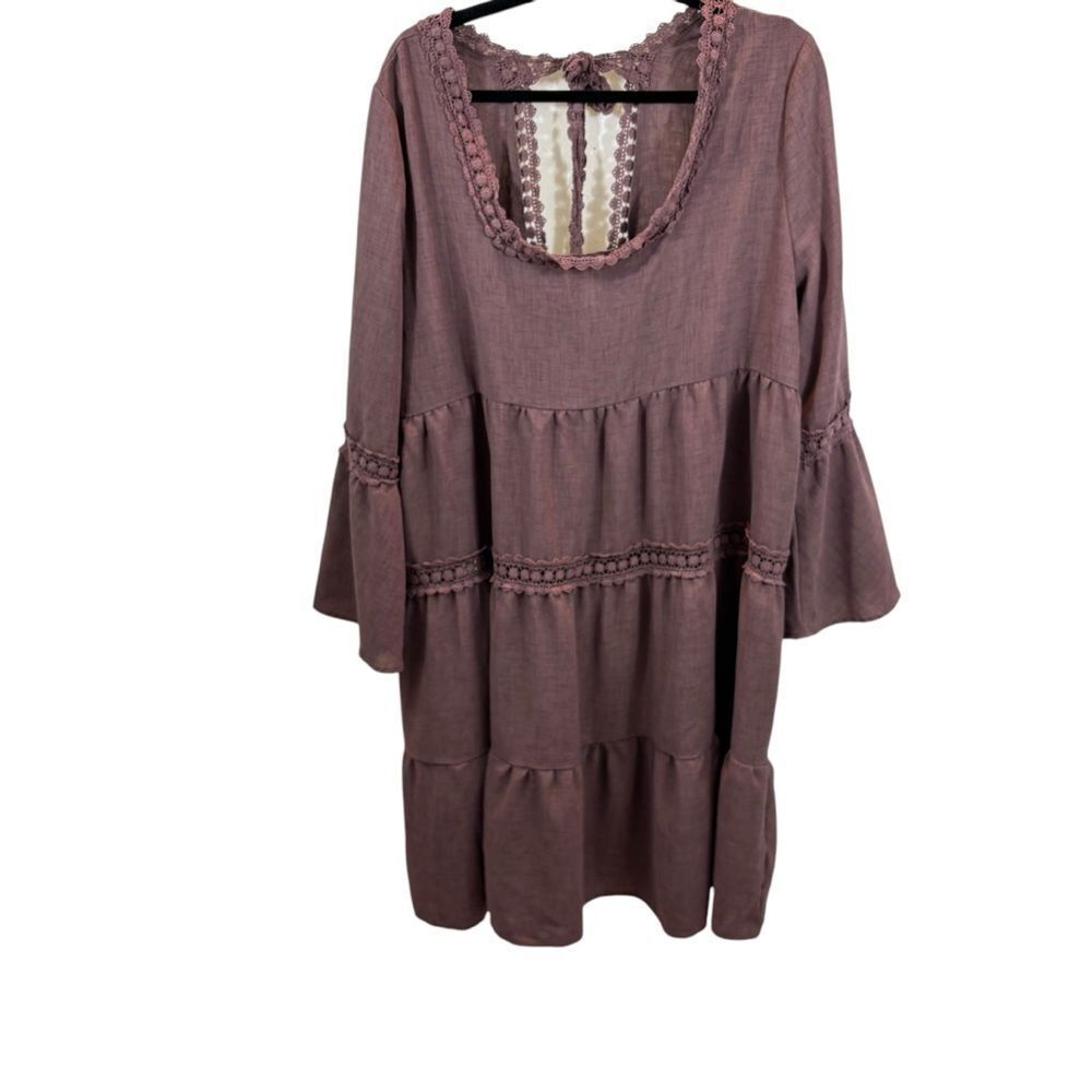 Ladies Oddi Brand Deep Lilac Open Tie‎ Back Long Sleeve Dress Size 2X